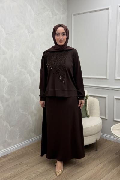 Meryem Etek Takım Kahverengi