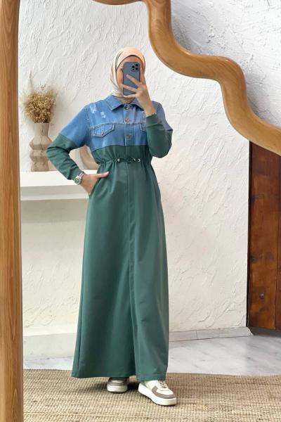 3344 Kot Detay Pamuklu Penye Elbise