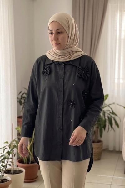 Çiçek tunik - siyah