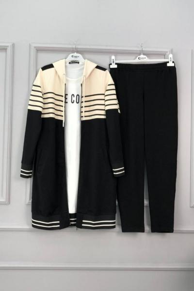 Çizgili 3 lü takım - siyah