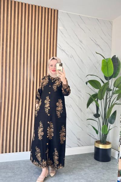 Osmanlı Desen Pamuklu Viskon Elbise