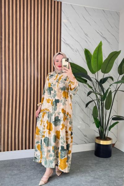 Serçe Pamuklu Viskon Elbise