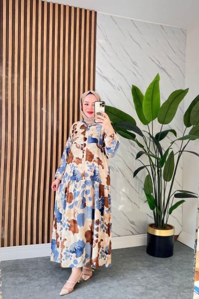 Serçe Pamuklu Viskon Elbise