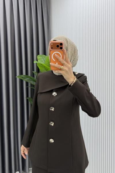 Acı Kahve Ebrar Ceket Takım Tesettür Giyim