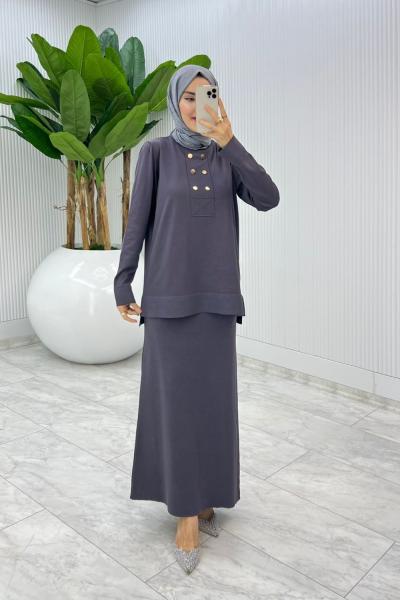 Antrasit  Premium Asiye  Triko Etek Takım