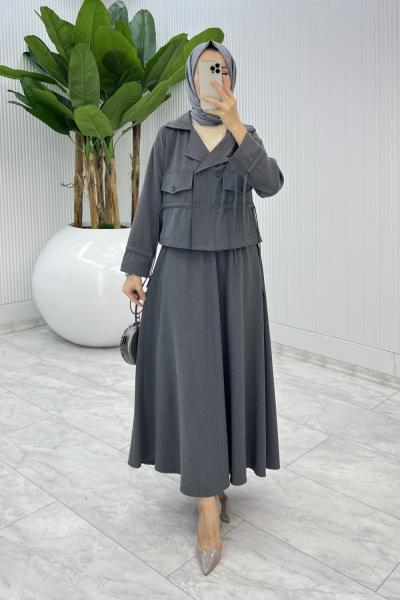 Antrasit Delal Etek Takım Tesettür Giyim