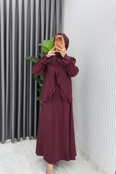 Bordo Mehtap Etek Takım Tesettür Giyim Çilek Kumaş