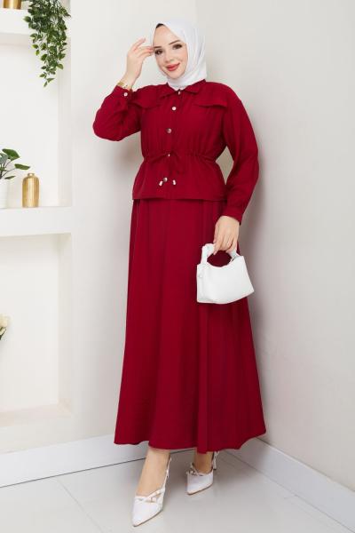Bordo Moda Etek Takım Tesettür Giyim