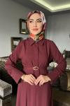Bordo Premıum Farah Elbise Tesettür Giyim