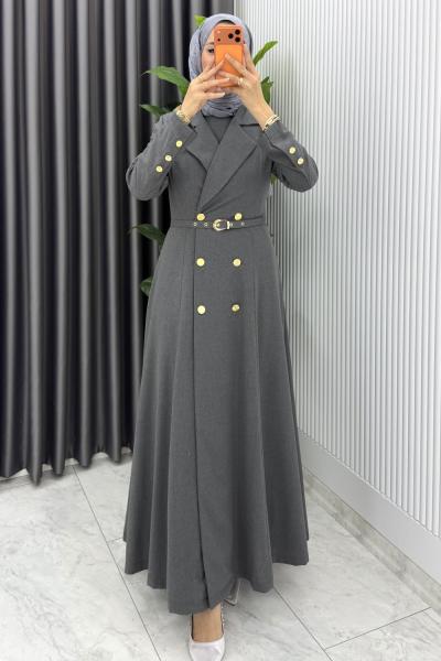 Füme Naz Takım Premium Seri Tesettür Giyim İç Jile Dış Ferace Ve Kemer