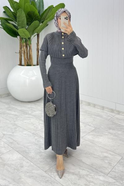 Füme Sümeyye İkili Triko Takım Tesettür Giyim