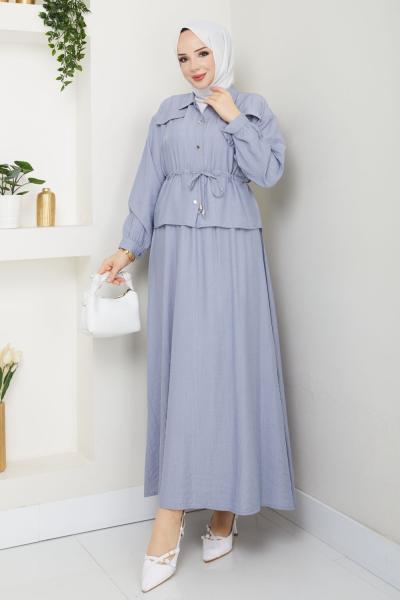 Gri Moda Etek Takım Tesettür Giyim