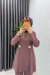 Gül Kardelen Premium Seri Krep Pantolnlu Takım Tesettür Giyim