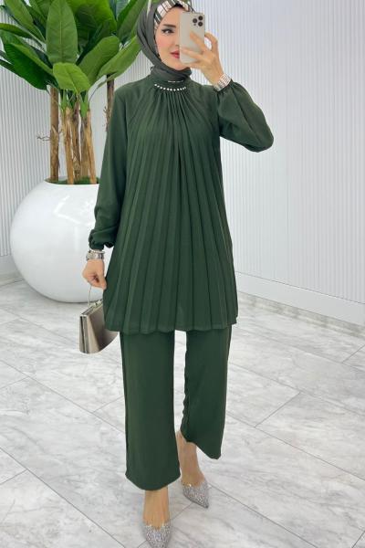 Haki Buket Pantolon Takım Tesettür Giyim