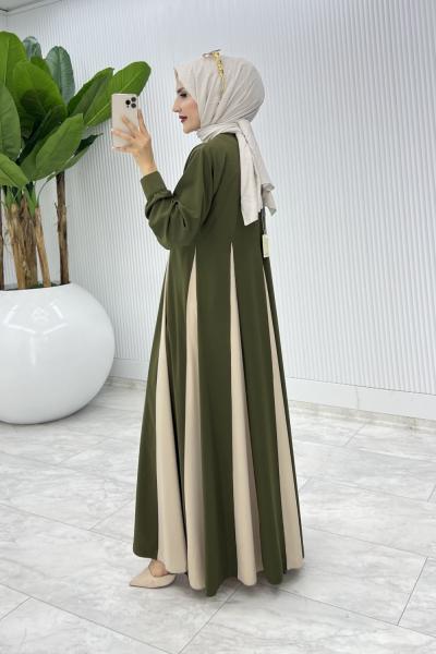 Haki Parçalı Elbise Tesettür Giyim