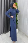 İndigo  Kemerli Nalan Tulum Elbise Tesettür Giyim