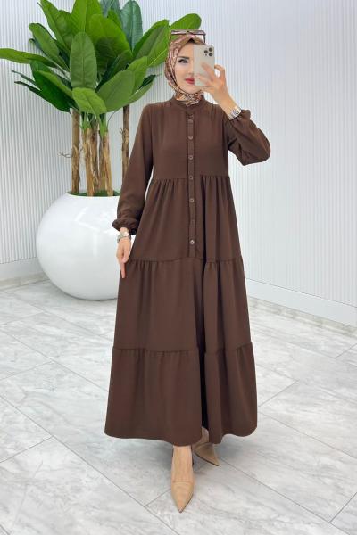 Kahve Dantelli Elbise Tesettür Giyim
