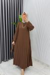 Kahve Hifa Piliseli Elbise Tesettür Giyim
