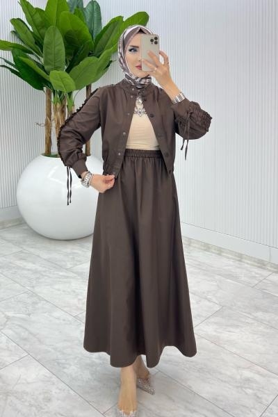 Kahve Premium İclal Etek Takım Tesettür Giyim