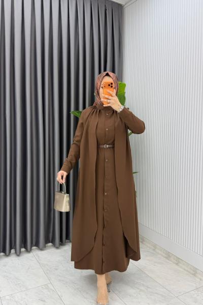 Kahve Premium Pera Elbise Ferace Tesettür Giyim