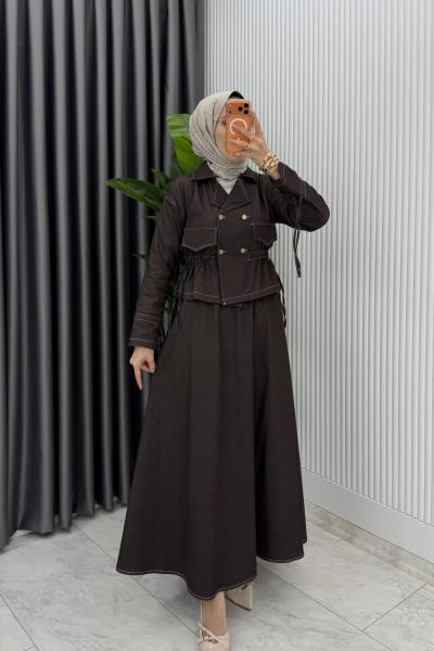 Kahve Premium Reyhan Kot Takım Tesettür Giyim