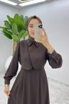 Kahve Sevgi Yelekli Elbise Takım Tesettür Giyim