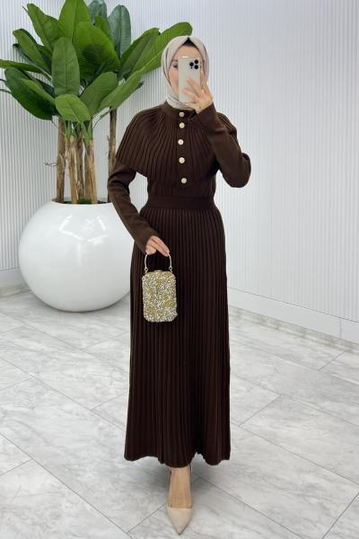 Kahve Sümeyye İkili Triko Takım Tesettür Giyim