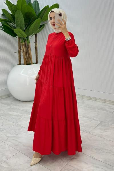 Kırmızı Çilek Elbise Tesettür Giyim