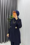 Lacivert Kardelen Premium Seri Krep Pantolnlu Takım Tesettür Giyim
