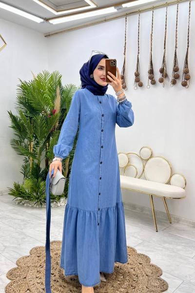 Mavi Kot Elbise Tesettür Giyim