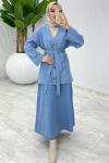 Mavi Zennub Premıum Etek Takım Tesettür Giyim