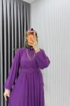 Mor Hifa Piliseli Elbise Tesettür Giyim