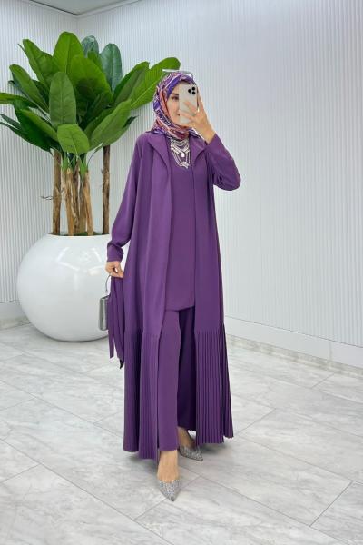 Mürdüm Premium Üçlü Derin Takım Tesettür Giyim