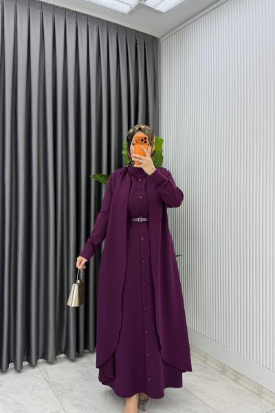 Mürdüm Premium Pera Elbise Ferace Tesettür Giyim