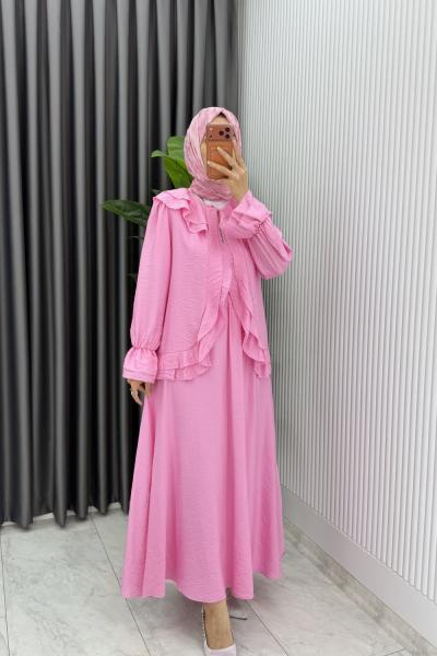 Pembe Mehtap Etek Takım Tesettür Giyim Çilek Kumaş