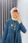 Petrol Broşlu Premıum Sibel Tasarım Takım Tesettür Giyim