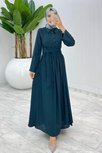 Petrol Premıum Nagihan Elbise Tesettür Giyim