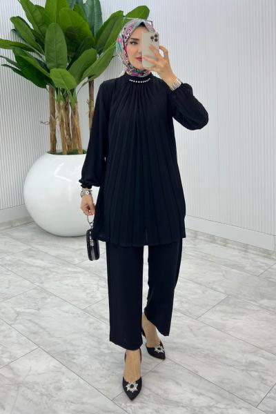 Siyah Buket Pantolon Takım Tesettür Giyim