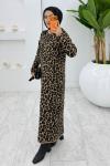 Siyah Leopar Yün Efekt Tiko Elbise Tesettür Giyim
