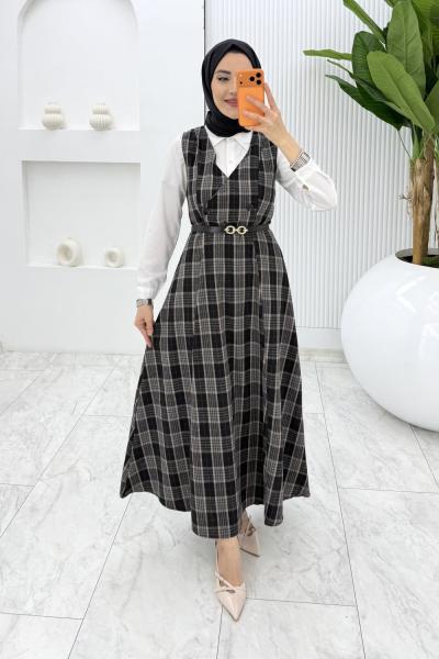 Siyah Leyla Ekose Jile Tesettür Giyim