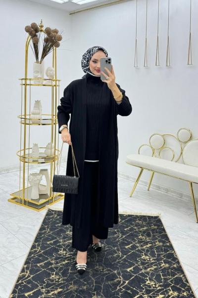 Siyah Mavera Triko Takım Tesettür Giyim