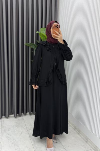Siyah Mehtap Etek Takım Tesettür Giyim Çilek Kumaş