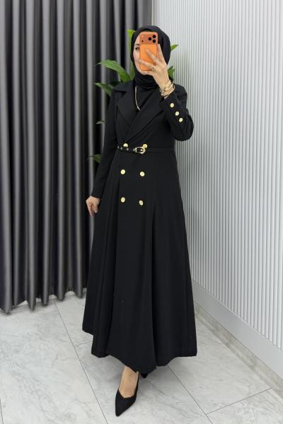 Siyah Naz Takım Premium Seri Tesettür Giyim İç Jile Dış Ferace Ve Kemer