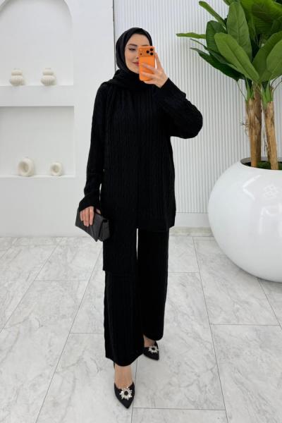 Siyah Premıum Atkılı Triko Takım Tesettür Giyim