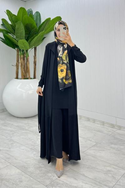 Siyah Premium Üçlü Derin Takım Tesettür Giyim