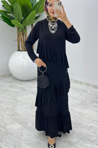 Siyah Premium Tijen Elbise Tesettür Giyim