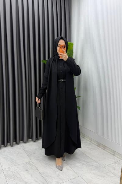 Siyah Premium Pera Elbise Ferace Tesettür Giyim