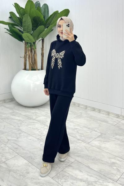 Siyah Şardonlu Naz Takım Tesettür Giyim