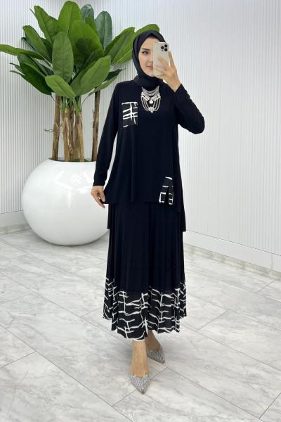 Siyah Umay Etek Takım Tesettür Giyim