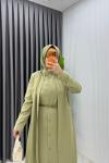 Yağ Yeşil Premium Pera Elbise Ferace Tesettür Giyim